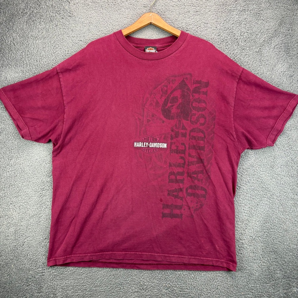 Harley Davidson Mens 2XL Maroon Skull Playing Cards Graphic T-Shirt Bravado